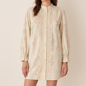 VICTORIA'S SECRET Vintage Floral‎ Sleep Shirt M/L Lace Night Tunic Gold Label